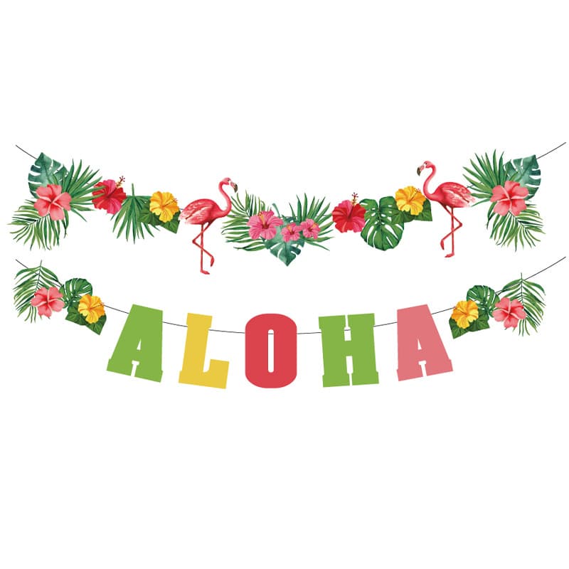 ALOHA Hello Summer Summer Banner Party Decoration Garland Banner Flamingo Summer Flower Decoration Banner