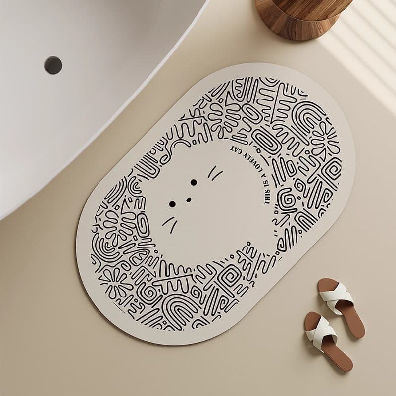 Fresh Artistic Graffiti Cat Diatom Mud Water-Absorbent Anti-Slip Doormat for Home Bathroom Washroom Easy-to-Clean Foot Mat