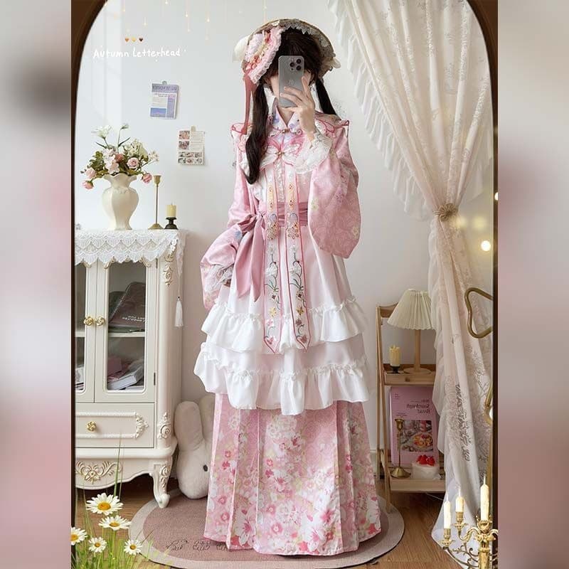 Lanhuazi Original Ming-Style Hanfu Pipa Sleeve Horse Face Skirt Lolita Embroidered Butterfly Cloud Shoulder Set Han-Yang Eclectic
