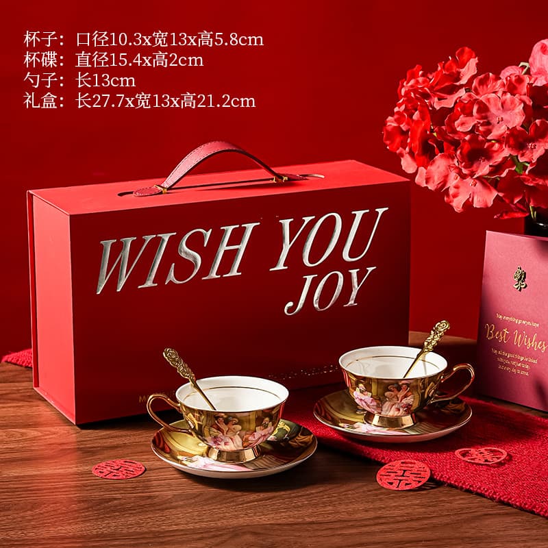 WISH YOU JOY wedding gift for newlyweds and bride, practical gift for best friend, bone china coffee cup