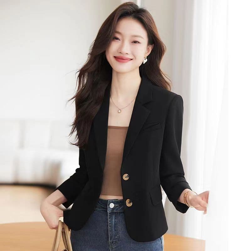 Women's Black Short Blazer, 2025 New Style, Spring and Autumn Casual Suit Jacket, Perfect for Petite Women
