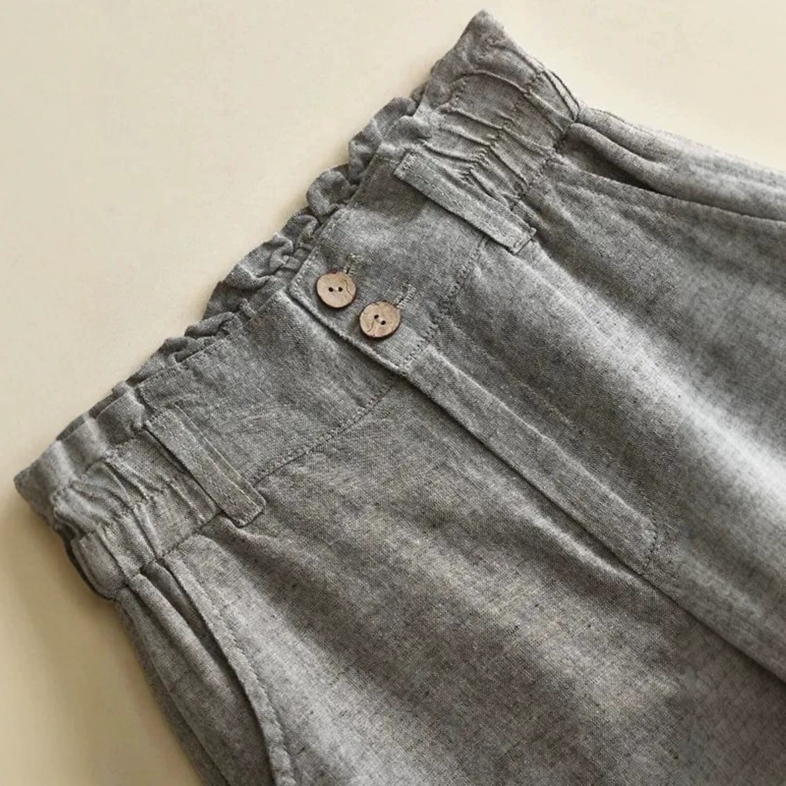 Linen Wide Leg Pants for Women, High Waist Draped, Discount Clearance Summer Cotton-Linen Pants, Flower Bud Waist Straight Pants