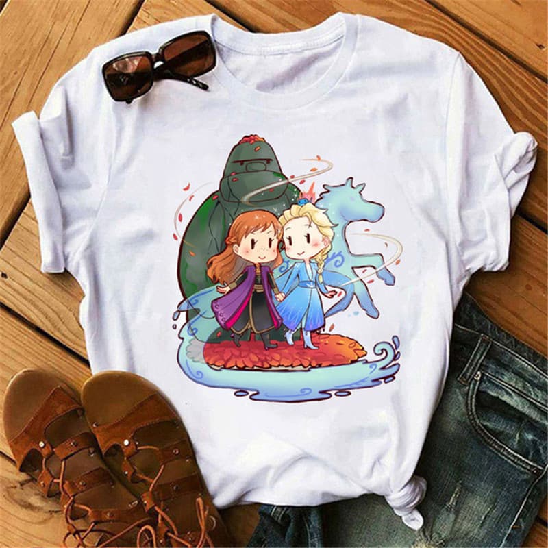 Cute Princess T Shirt INS super Q cartoon princess print men and women couple T-shirt casual tops
