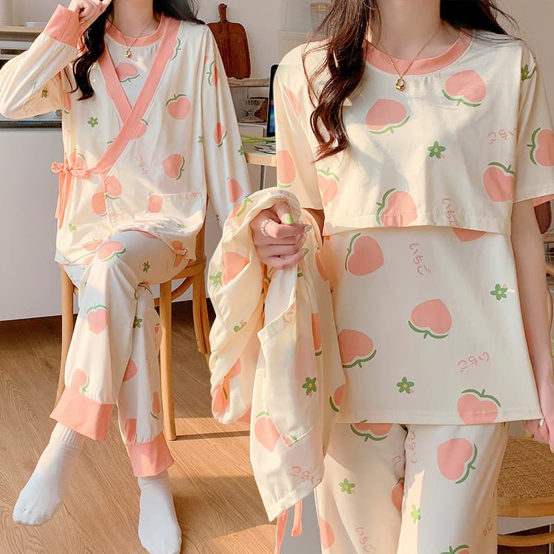 Three-Piece Maternity Sleepwear Set Thin Home Clothes for Pregnant Women Summer Lightweight Comfortable Maternity Nightgown