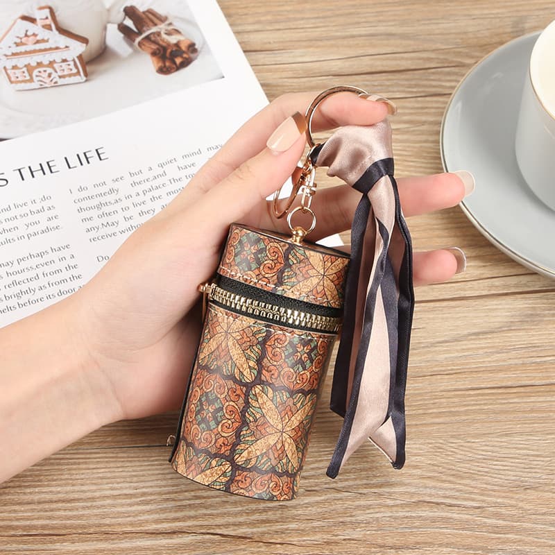 New Cute Lipstick Bag Round Bucket Fashion Simple Bucket Type Mini Keychain Clasp Bag Silk Scarf Small Bag for Women