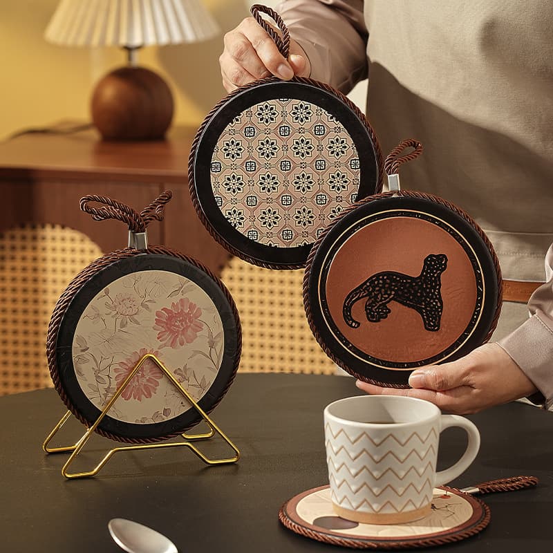 Vintage Style Ceramic Placemat, Trivet, Heat Resistant, High Temperature Protection, Table Mat for Plates, Bowls, Cups, Casserole