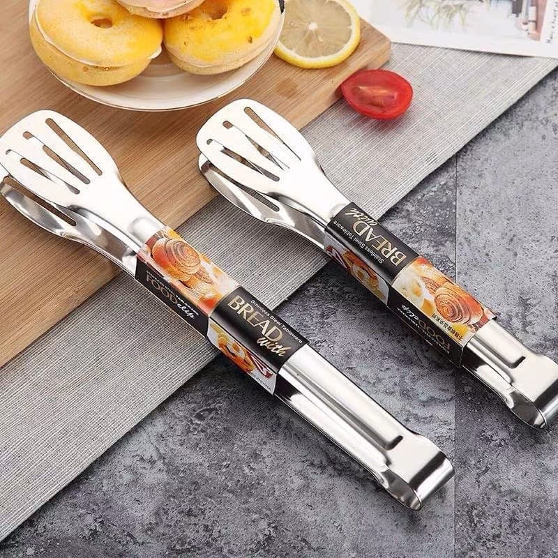 Stainless steel food tongs, integrated kitchen extended thickened pancake grilling food tongs, heat-resistant barbecue steak tongs
