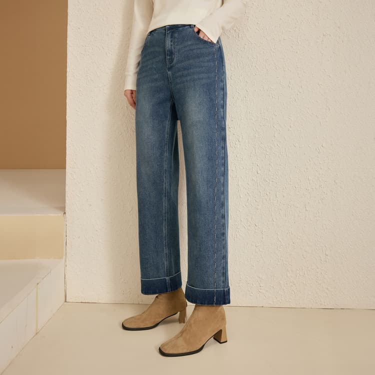 [Egg roll pants] Early winter flocking thickened warm jeans Slim and beautiful plus size women's fat mm2025 winter new style