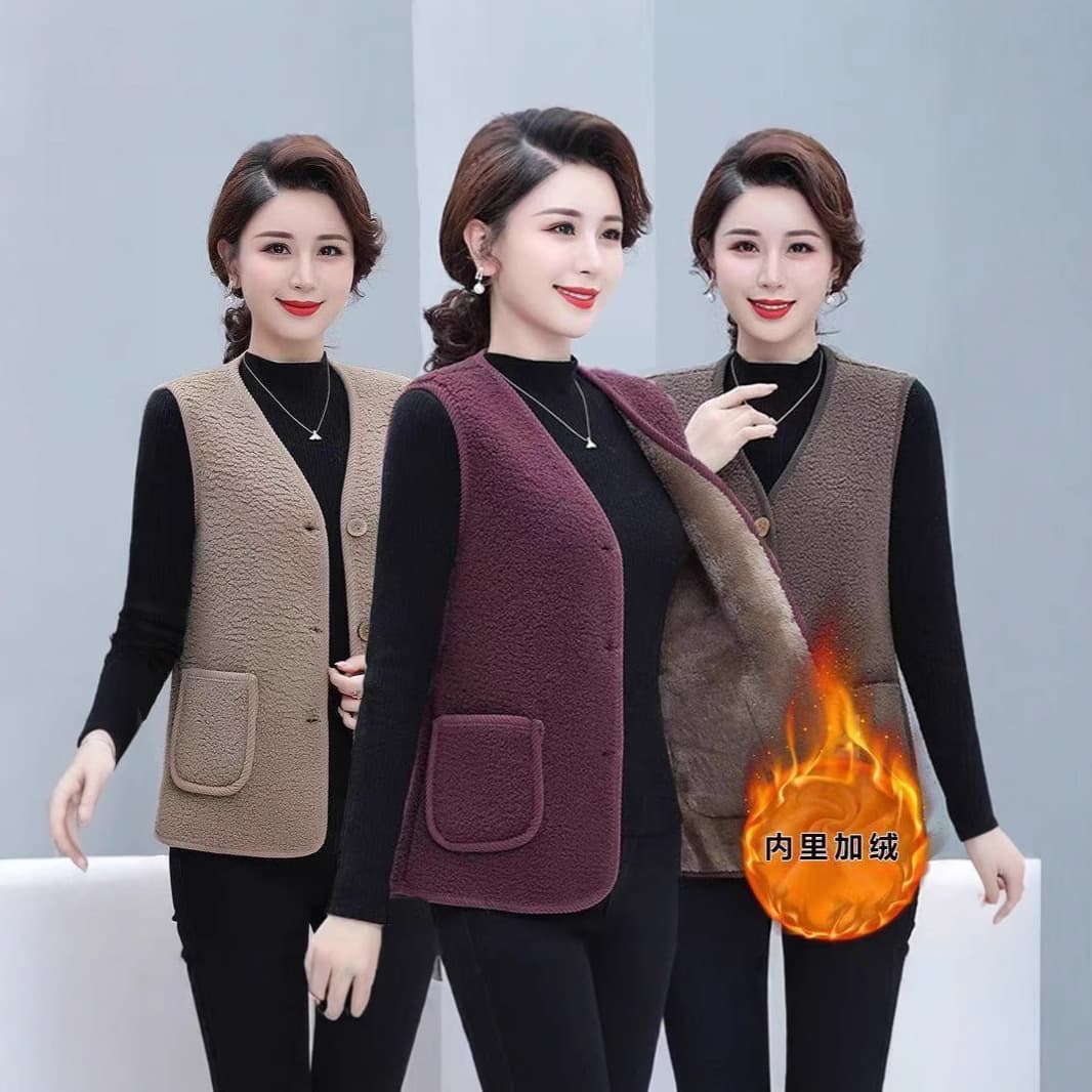 Shearling Integrated Vest Fleece-Lined Thick Warm for Women, Middle-Aged and Elderly Mom's Autumn/Winter Versatile Fashion Outer Wear Sleeveless