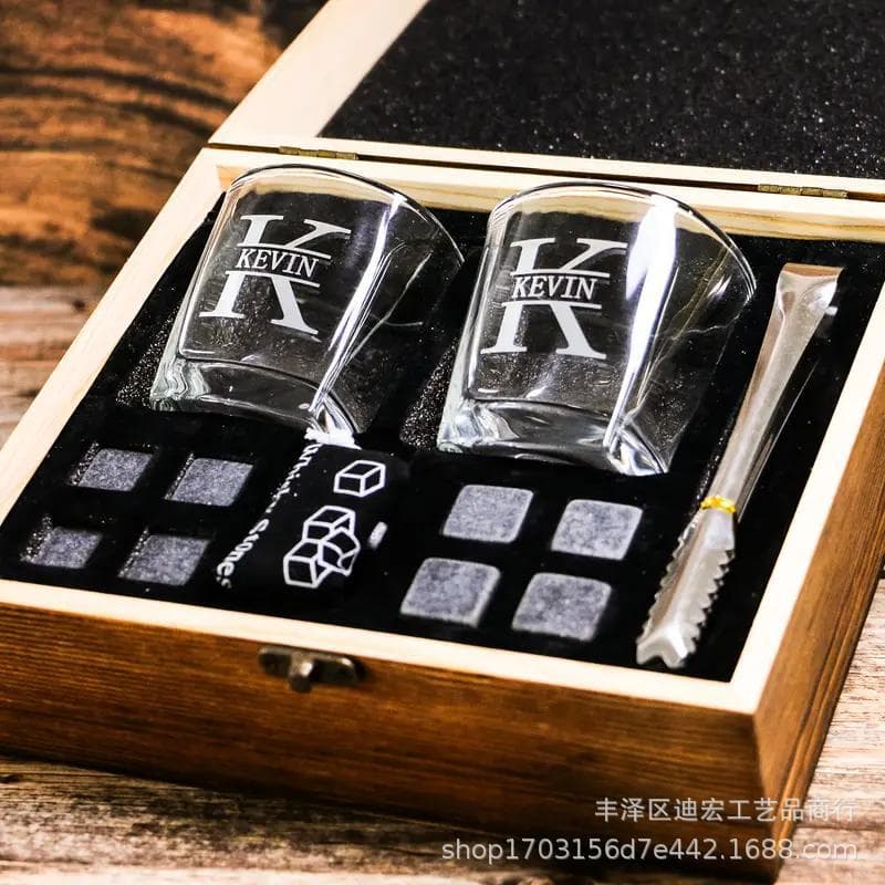 Cross-border whiskey gift box Ice tart wine glass wooden box Wine box Amazon set wooden box