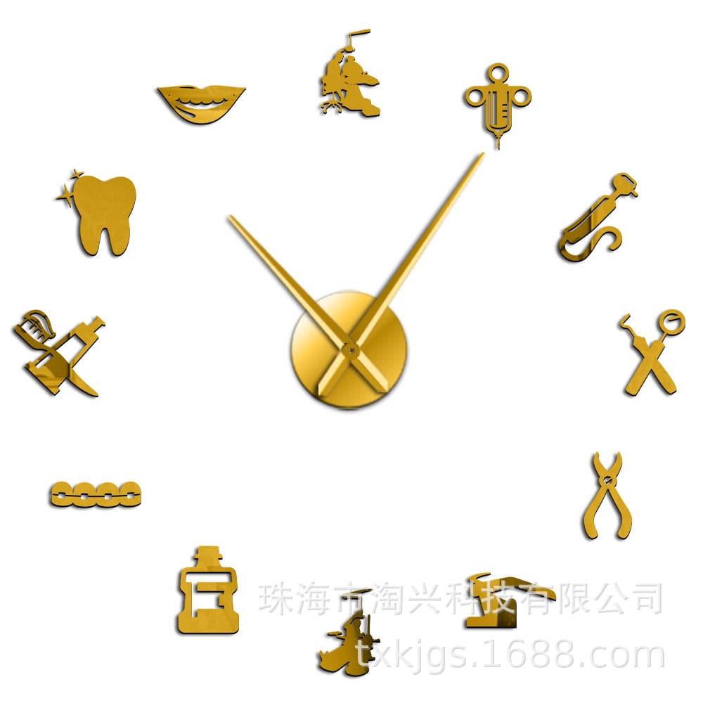 Cross-border DIY 3D Mirror Wall Clock Silent Wall Clock Dentist Dental Clinic Shape Home Decoration Large Clock