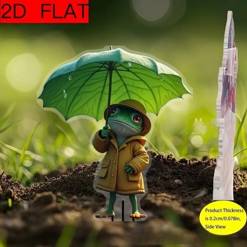 Cross-Border New Cartoon Creative 2D Umbrella Frog Acrylic Garden Potted Plant Flat Decoration Outdoor Lawn Insert