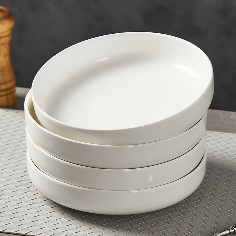 Pure White Ceramic Plates for Restaurant and Home Use, High-End Dinner Plates, New Style Dishes, 8inch Deep Plates, Soup Plates, Rice Plates