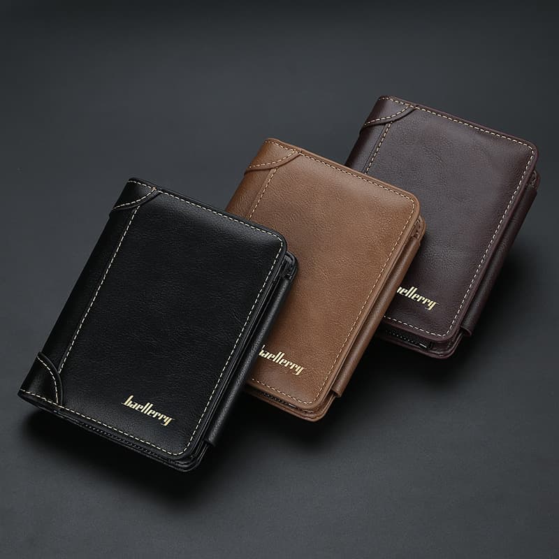 Baellerry New Wholesale Men's Wallet Vertical Zipper Buckle Coin Purse Short Wallet with Multiple Card Slots