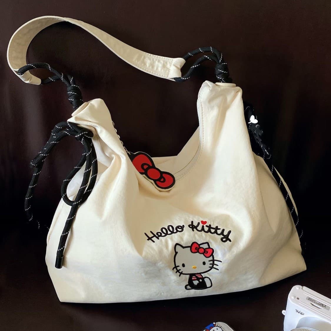 Hello Kitty Canvas Bag for Women 2025 New Summer Single Shoulder Cute Embroidery Large Capacity Commuter Tote Bag
