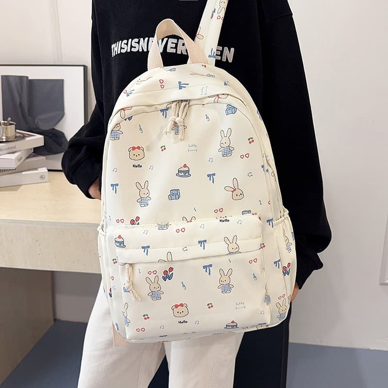 Fresh and Simple Korean-Style Cartoon Backpack with a High-Quality Texture, Large Capacity, Trendy Design, Suitable for Commuting and Lightweight School Bag for Middle and High School Students