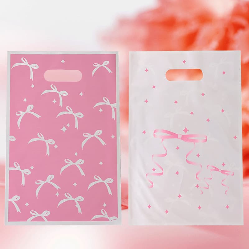 Cute Pink Bow Print Tote Bag Holiday Party Decoration Gift Bag Candy Bag Snack Packaging Bag