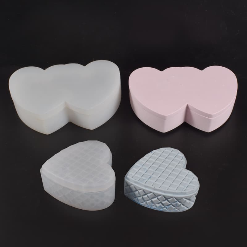 Valentine's Day Heart Storage Box Mold Stacking Double Heart Cut-Face Heart Storage Box Plaster Silicone Mold