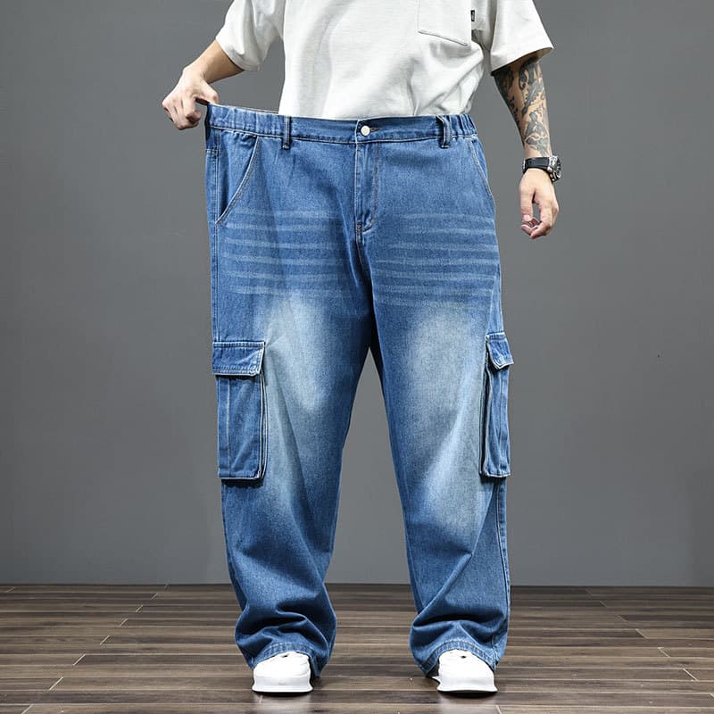 Spring and Autumn Extra Large Size 400 Jin Plus Size Men's Loose Stretch Straight Jeans Deep Work Jeans