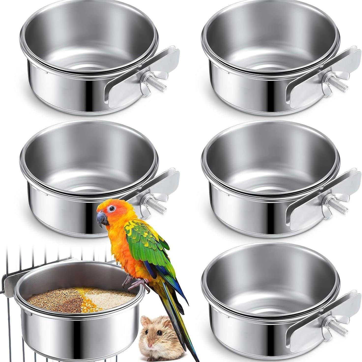 Bird Food Cup Stainless Steel Parrot Myna Starling Small Bird Feeder Anti-Chew Bird Keeping Supplies Food Container