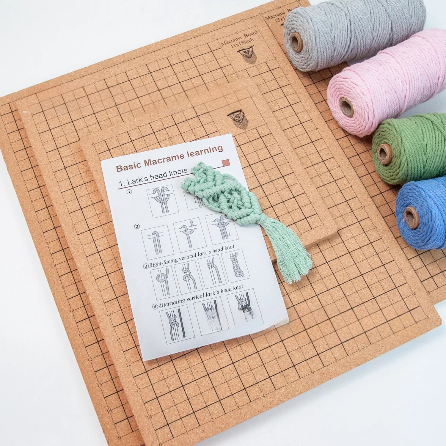 Macrame Knotting Grid Cork Board, DIY Yarn Handcraft Cotton Rope Weaving Fixing Tool, Cork Board