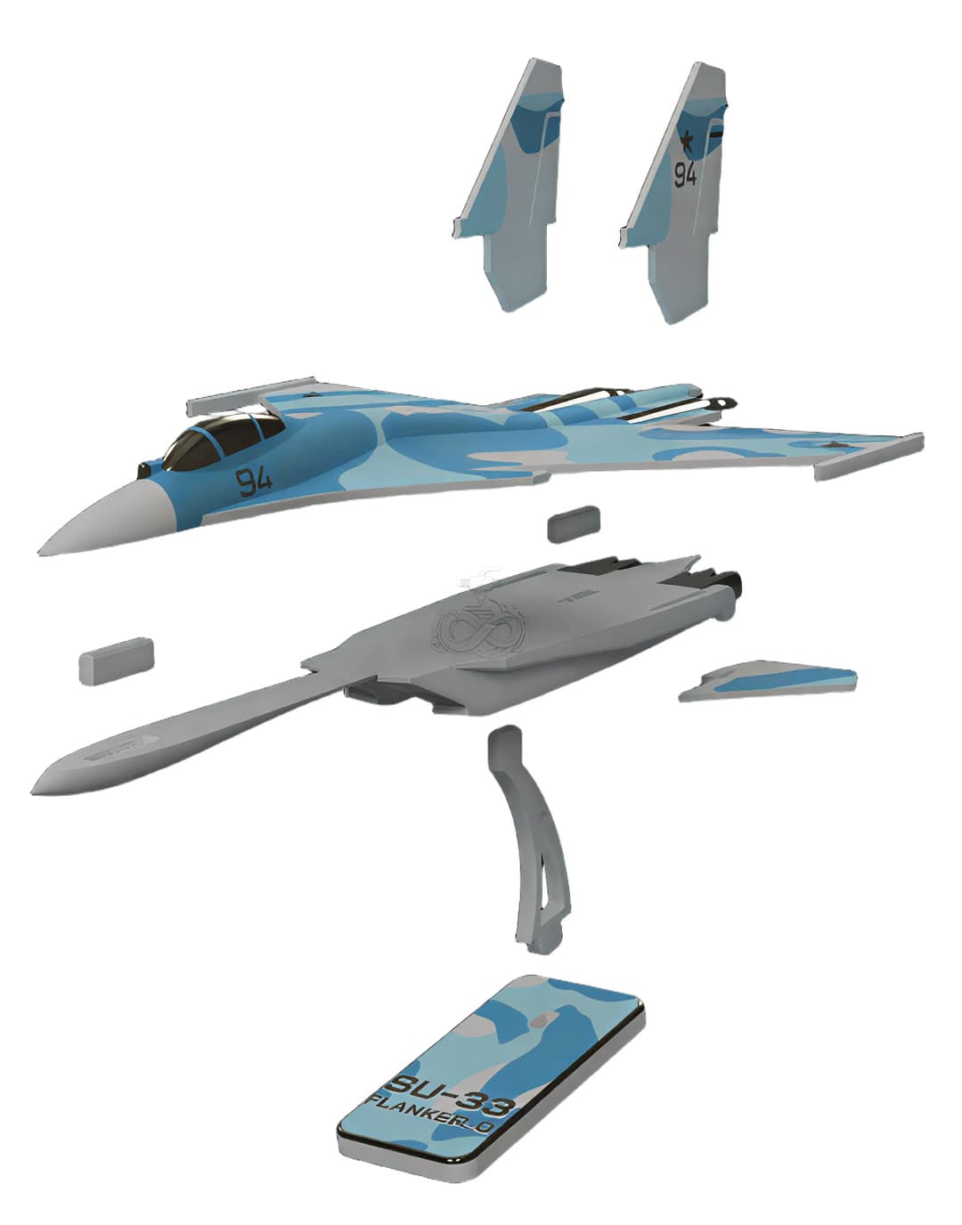 3D Printed Assembly Kit Su-33 Flanker-D Fighter Kit