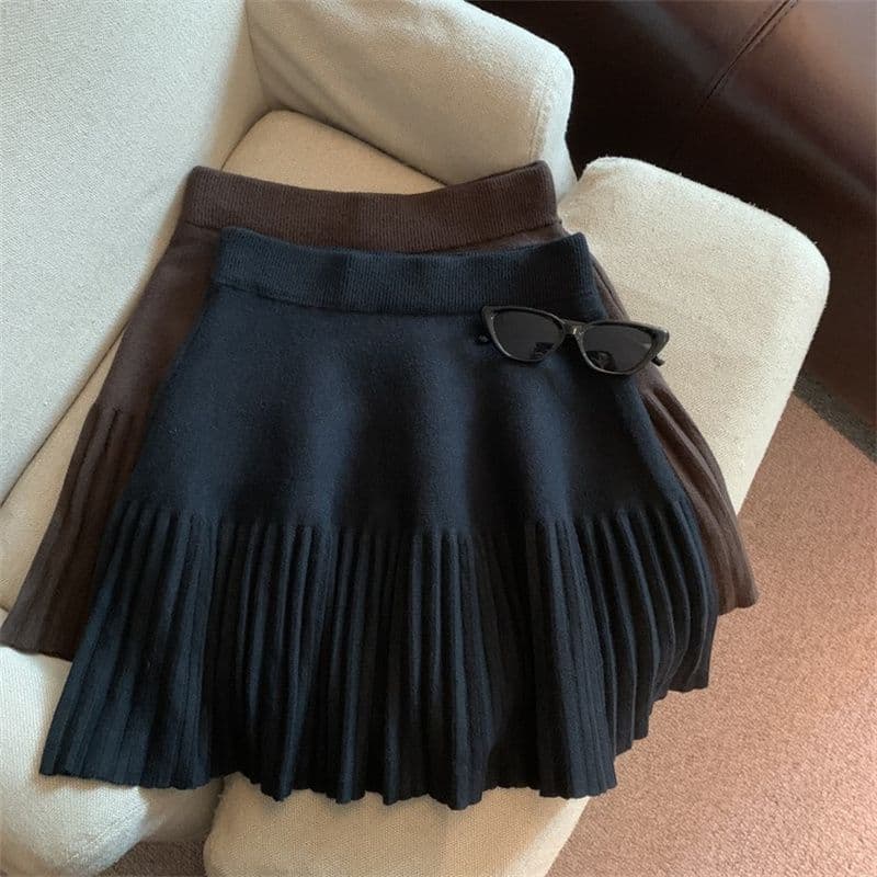 New Year Spring and Autumn Elastic High-Waist Short Pleated Skirt Winter Knitted Bodycon Base Layer Dress