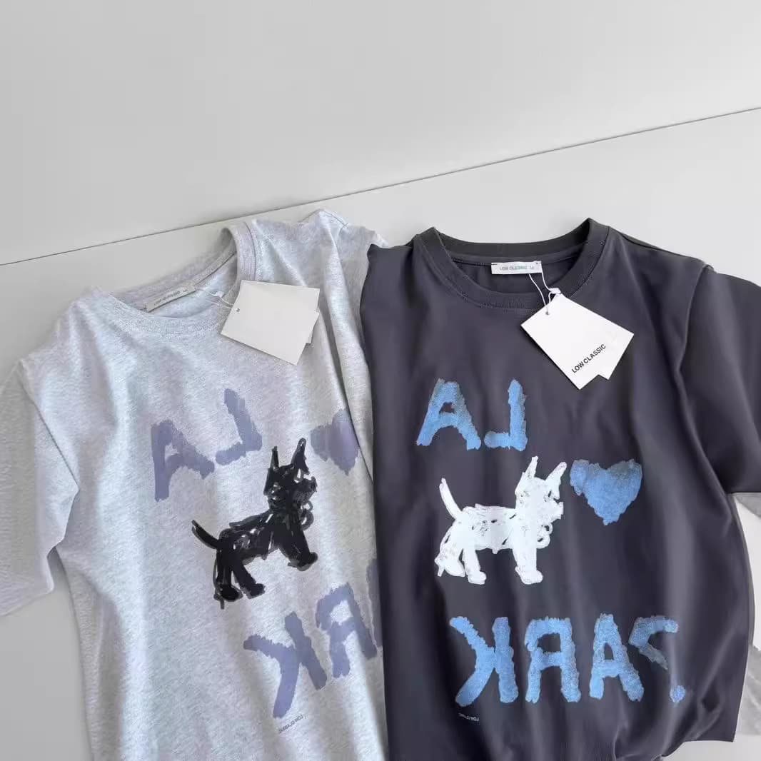 High Version LOW CLASSIC Summer iu Same Style Printed Graffiti Dog T-Shirt Round Neck Loose Casual Short Sleeve Women