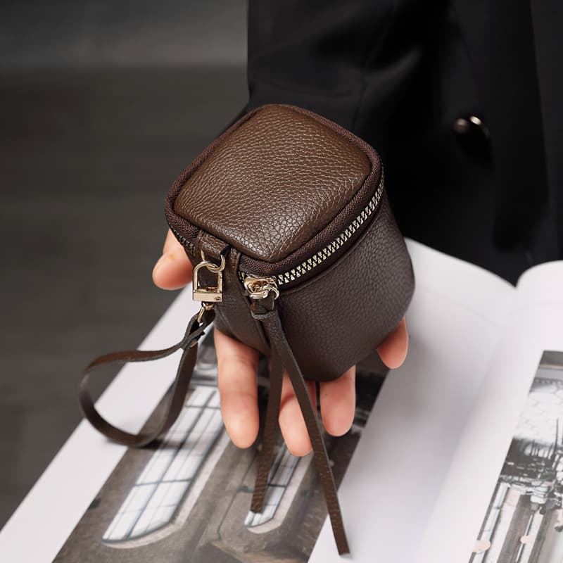 Vintage Leather Cosmetic Bag Lipstick Coin Purse Portable Travel Storage Bucket Personalized Mini Round Coin Wallet