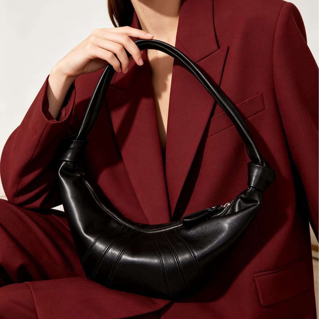2026 New Genuine Leather Croissant Bag, Niche Textured Commuter Large-Capacity Shoulder Crossbody Waist Bag, Dumpling Bag, Croissant Bag