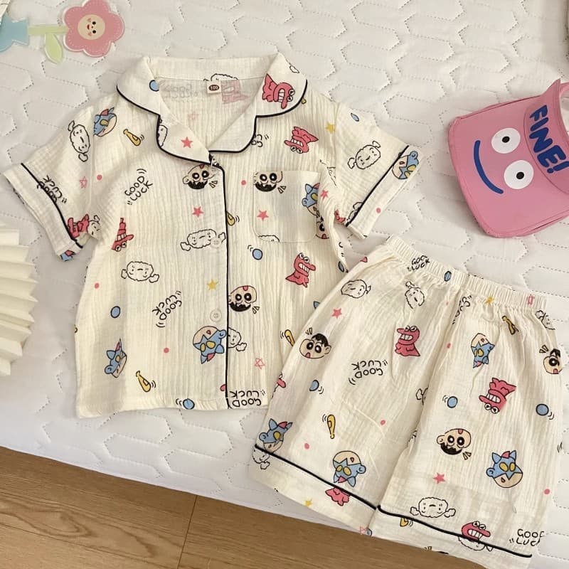 Children's Summer Pajamas Crayon Shin-chan Boys' Homewear Girls' Short Sleeve Air Conditioning Wear Gauze Thin Style
