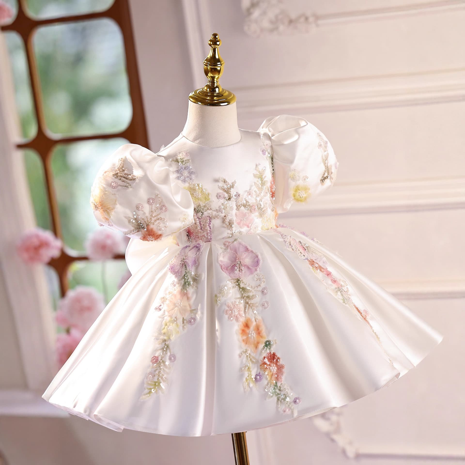 1st Birthday Dress Baby Girl Forest Bubble Sleeve Piano Performance Outfit Luxury Flower Girl Wedding Fairy Princess Dress