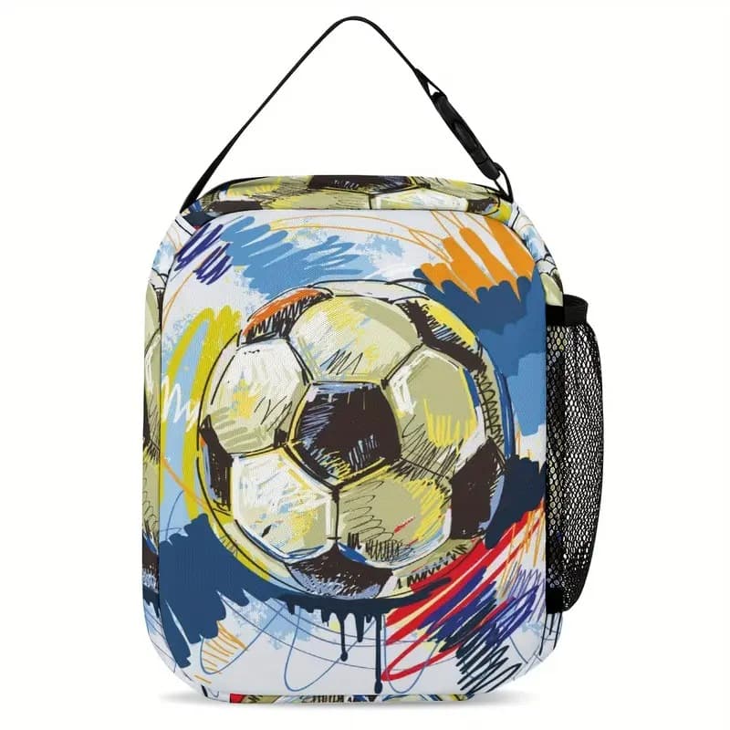 Amazon Hot Selling Flame Football Square Lunch Bag Detachable Children's Lunch Bag Shoulder Crossbody Bento Bag