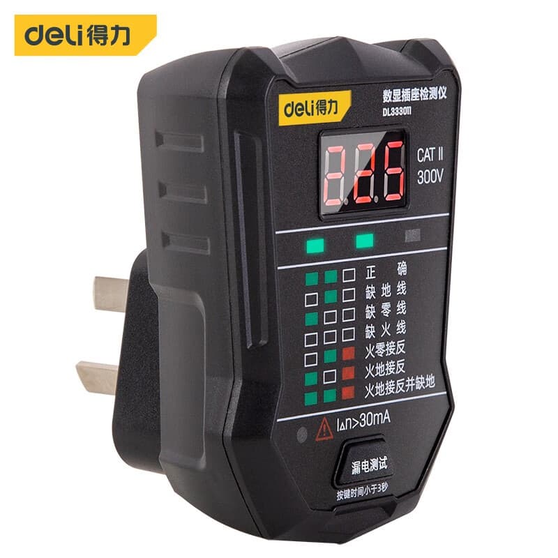 Deli DL333011 Digital Display Voltage Tester for Socket Testing, Phase Polarity, and Leakage Detection