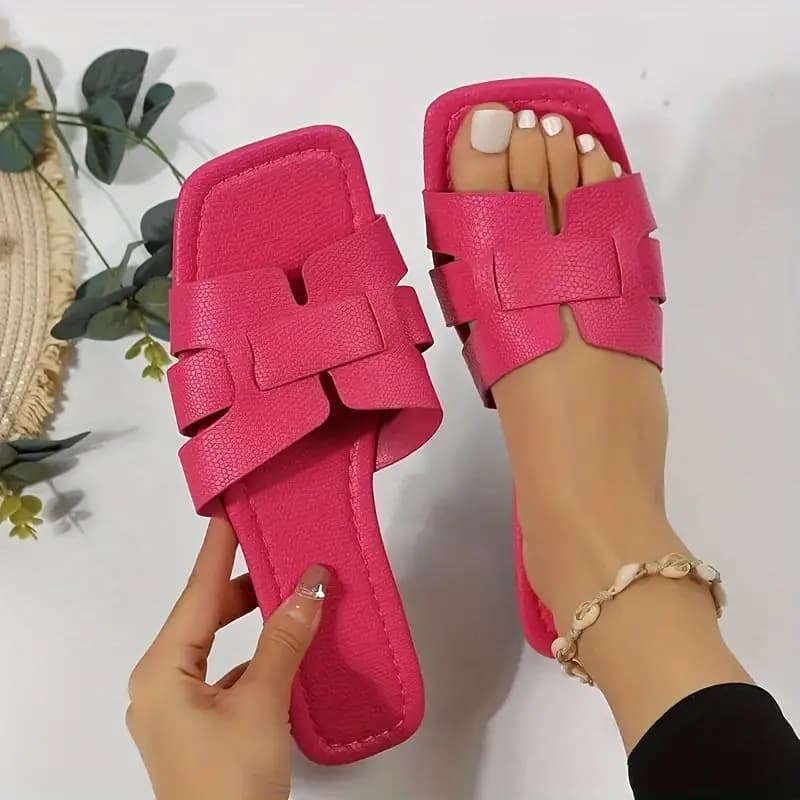 Women's Solid Color Slide Sandals, Casual Open-Toe Flat Summer Shoes, Low Heel Non-Slip Versatile Comfortable Thong Sandals