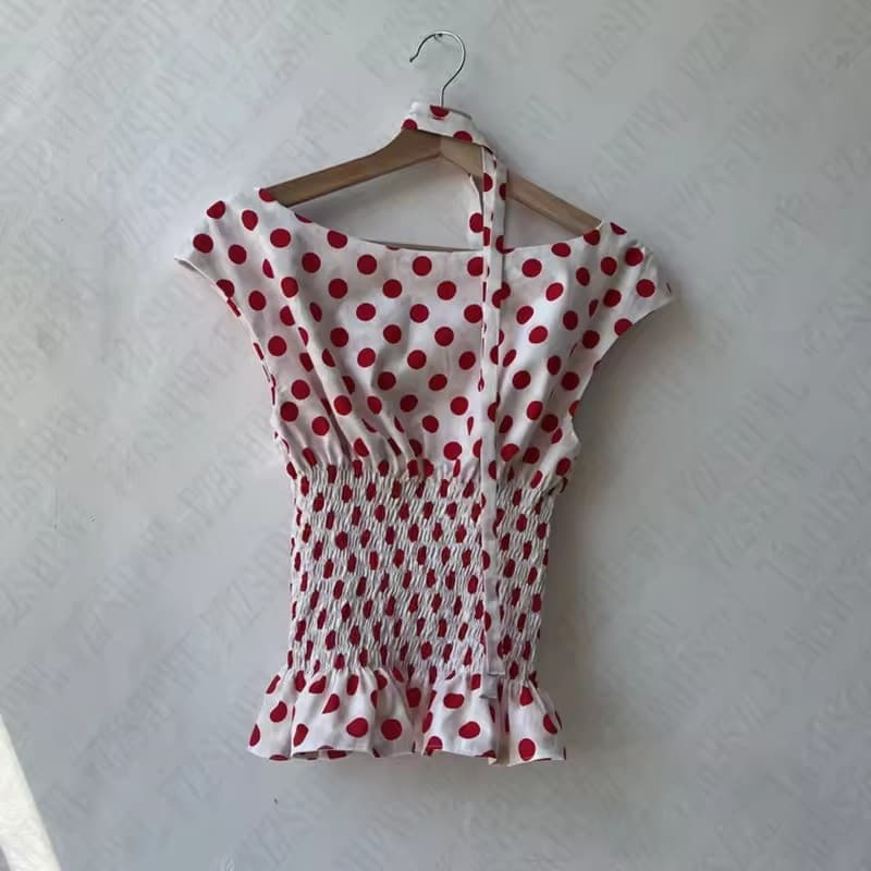New Cross-Border French Retro Style Sexy Halter Floral Polka Dot Print Camisole Top for Women