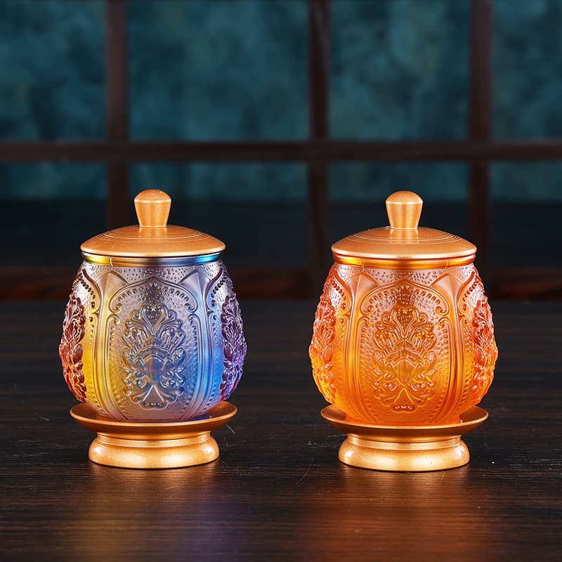 Glass Offering Cup Lotus Household Temple Guanyin Bodhisattva Various Sizes Holy Water Cup Buddhist Offering Cup Purification Water Cup Temple Supplies