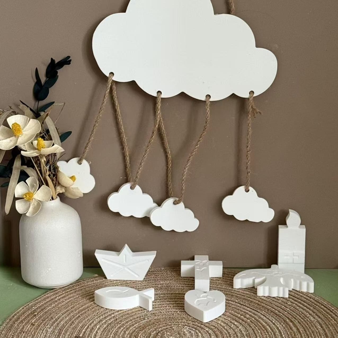 Baptism Wedding Decoration Cloud Hanging Cement Plaster Mold Tabletop Decor DIY Silicone Mold