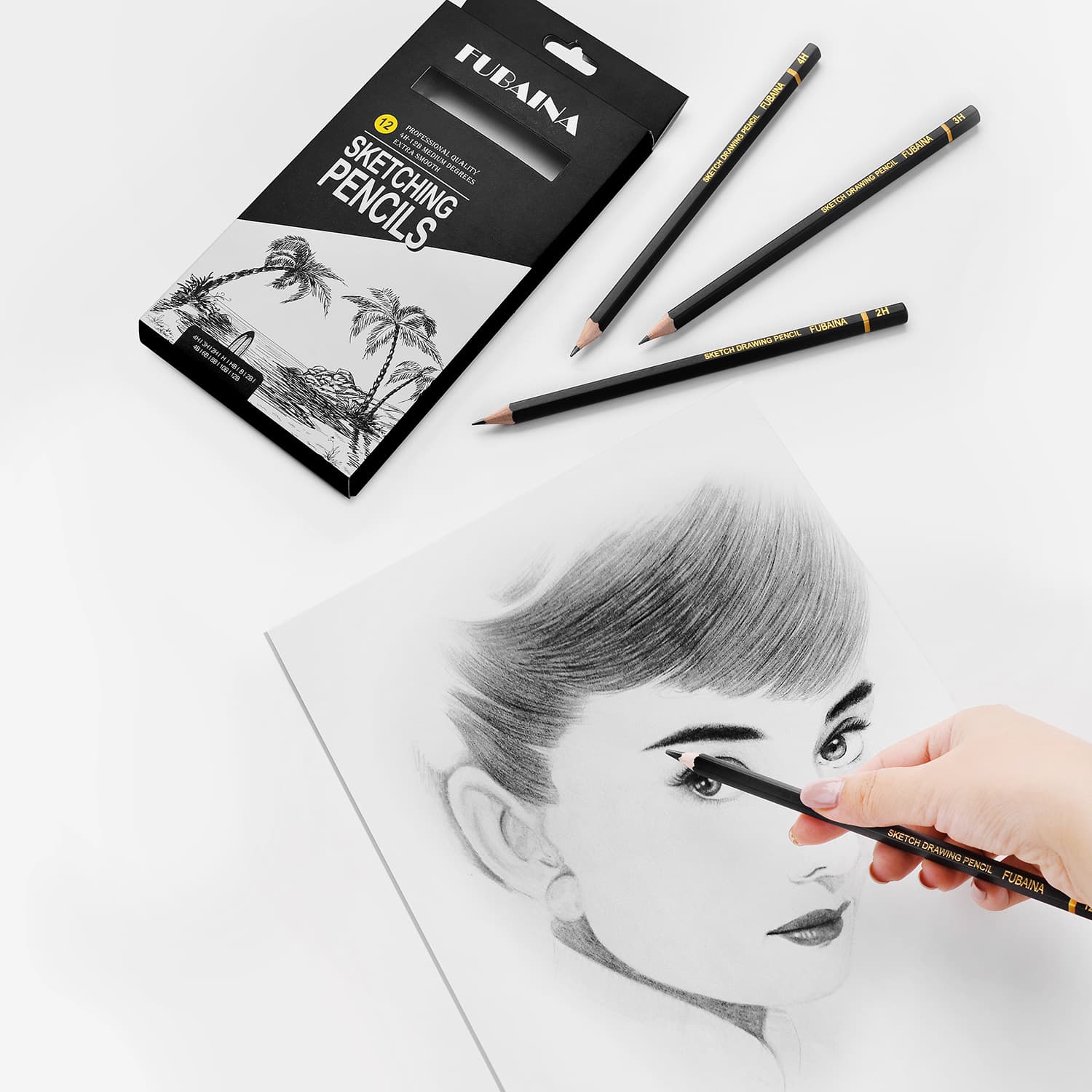 Sketch Pencil Set 4H-12B Hexagonal, Still Life and Sketch Drawing, 12 Pencils, Cross-Border