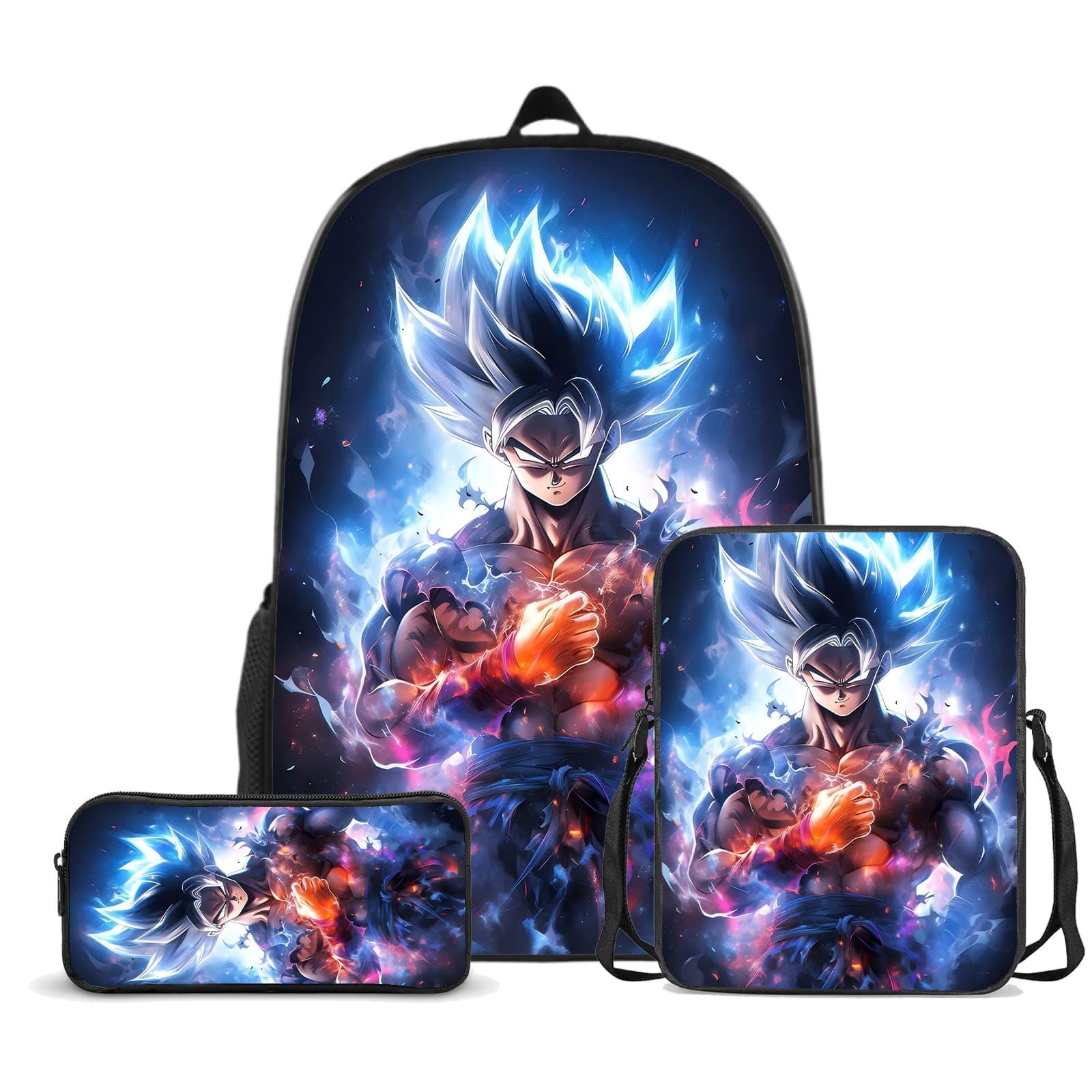 Cross-border Seven Dragon Balls Three-Piece Set: Cartoon Anime Pencil Case, Wear-Resistant Splash-Proof Large-Capacity Schoolbag for Primary and Secondary School Students