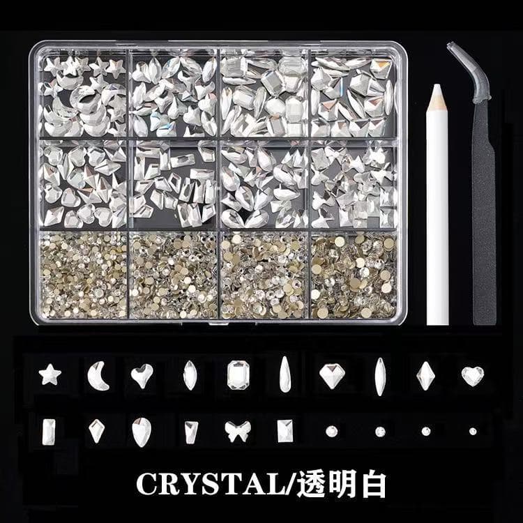 Cross-border 12-grid large box mixed flat bottom special-shaped diamonds small round diamonds nail art rhinestones diy nail art jewelry manufacturer direct sales