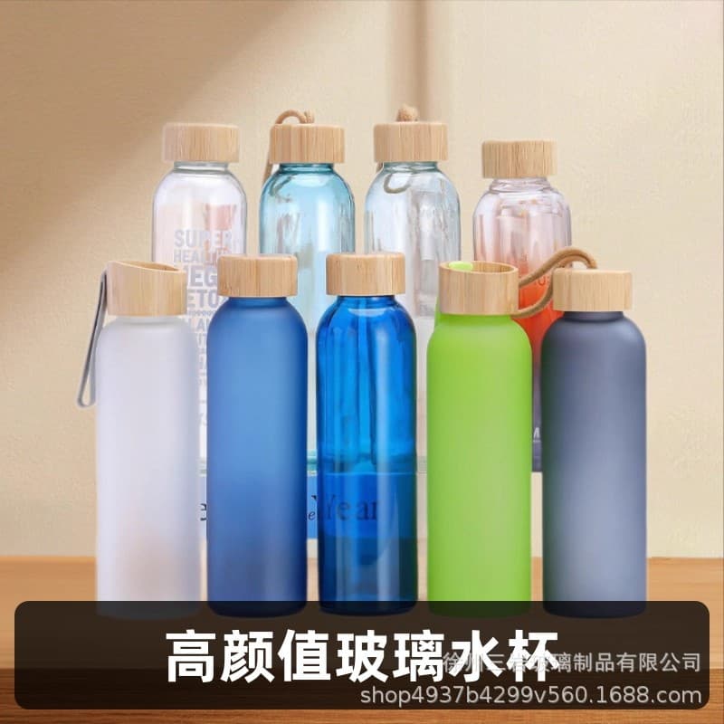 DIY Cross-Border Multi-Spec Multi-Color Glass Water Cup Women's High-End Coffee Cup with Wooden Lid or Steel Lid Glass