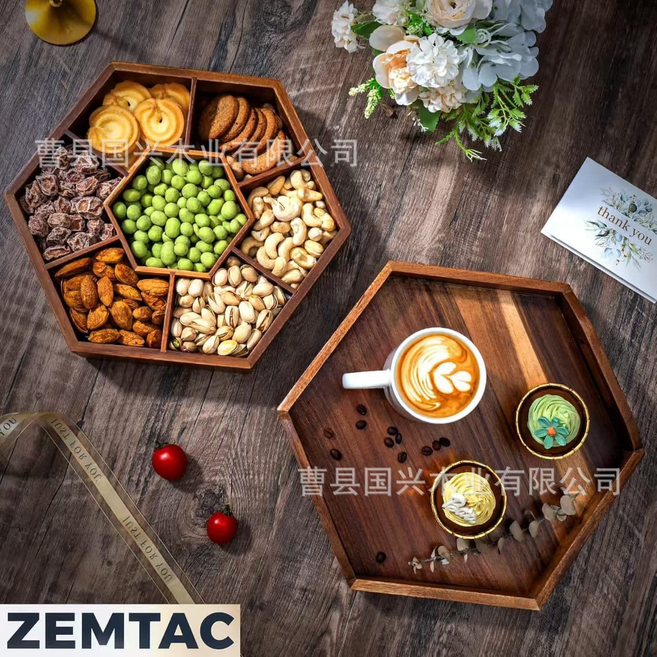 Wooden dried fruit box household tea table nut snack box tray creative multi-grid tea tray snack solid wood storage tray