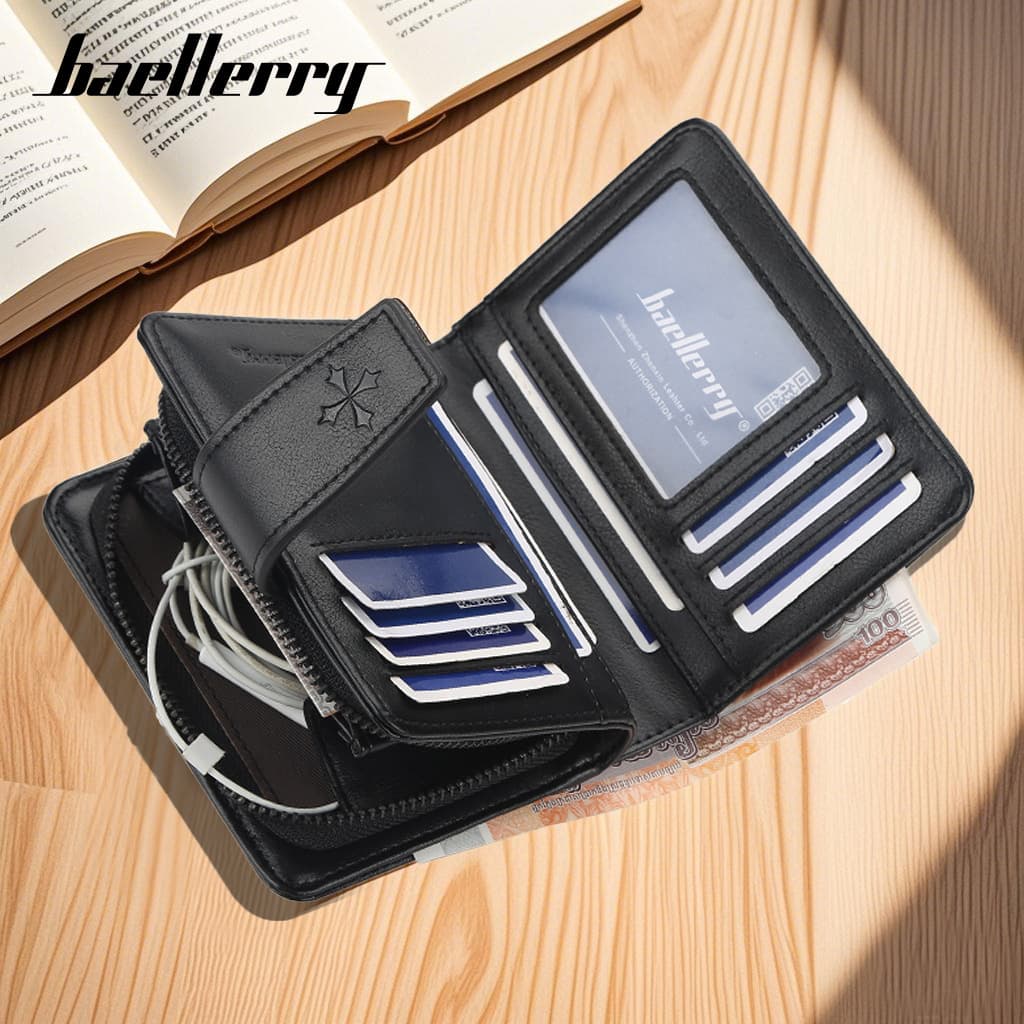 New Men's Vertical Business Wallet with PU Zipper, Small Leather Wallet