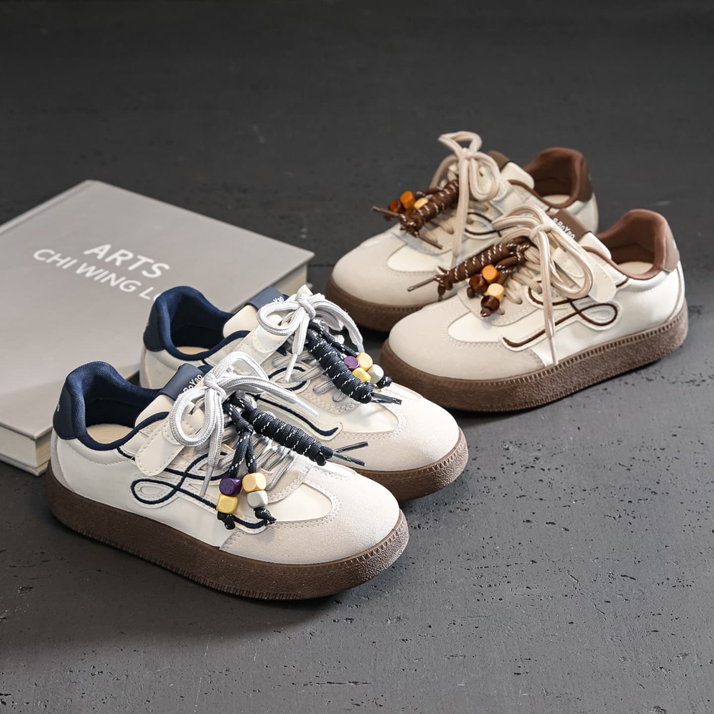 Color Block Beaded Children's German Training Shoes Girls Shoes 2025 New Retro Breathable Sports Casual Shoes Fashion Boys Shoes