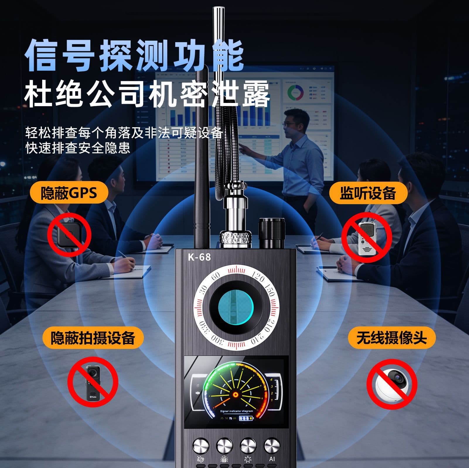 K68 Camera Detector Signal Infrared Scanner Anti-Location Anti-Eavesdropping Hotel Anti-Hidden Camera Detector