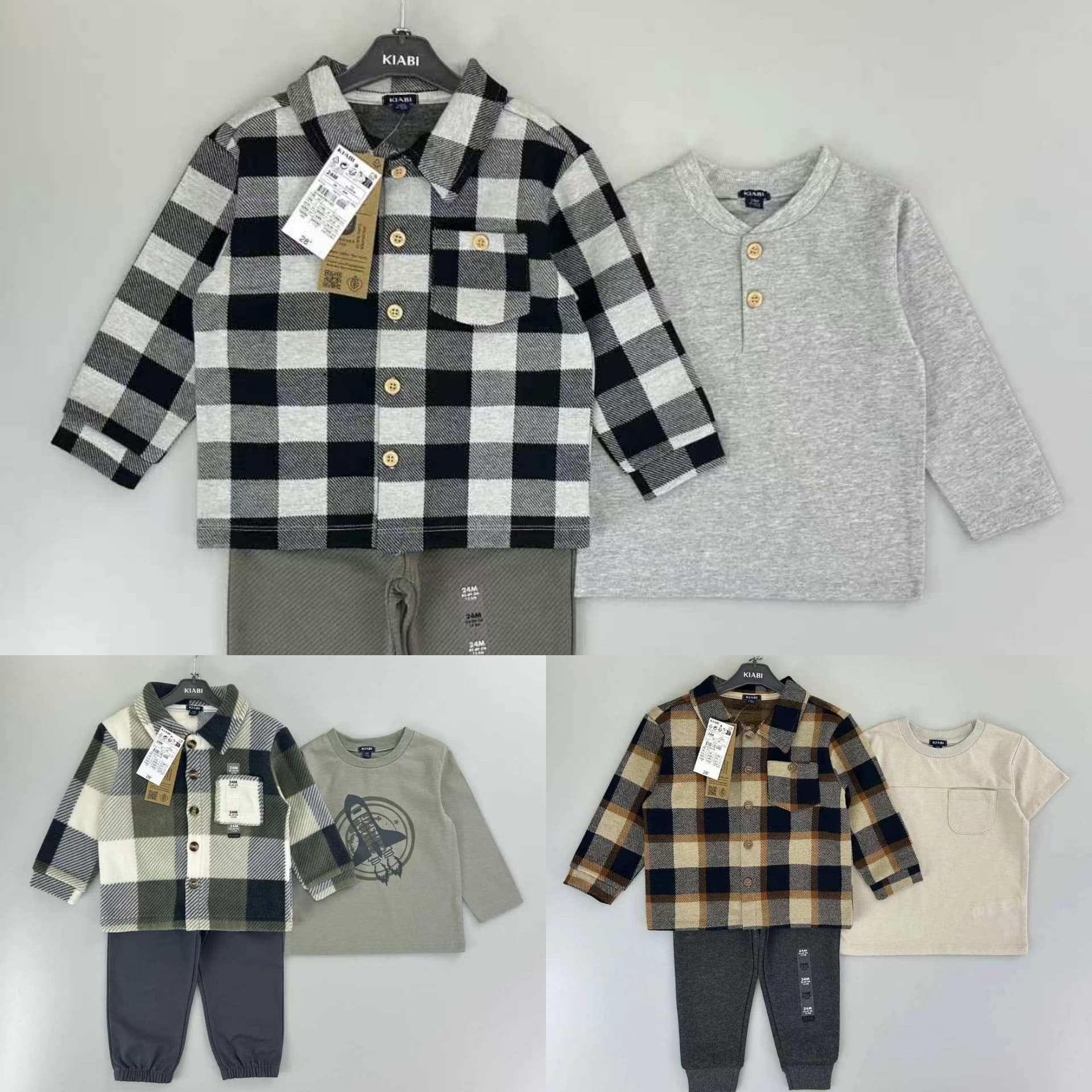 Boys' Jacket Autumn Winter New Cotton Long Sleeve Base Layer Shirt Fleece-Lined Turn-Down Collar Plaid Jacket Boys' Shirts