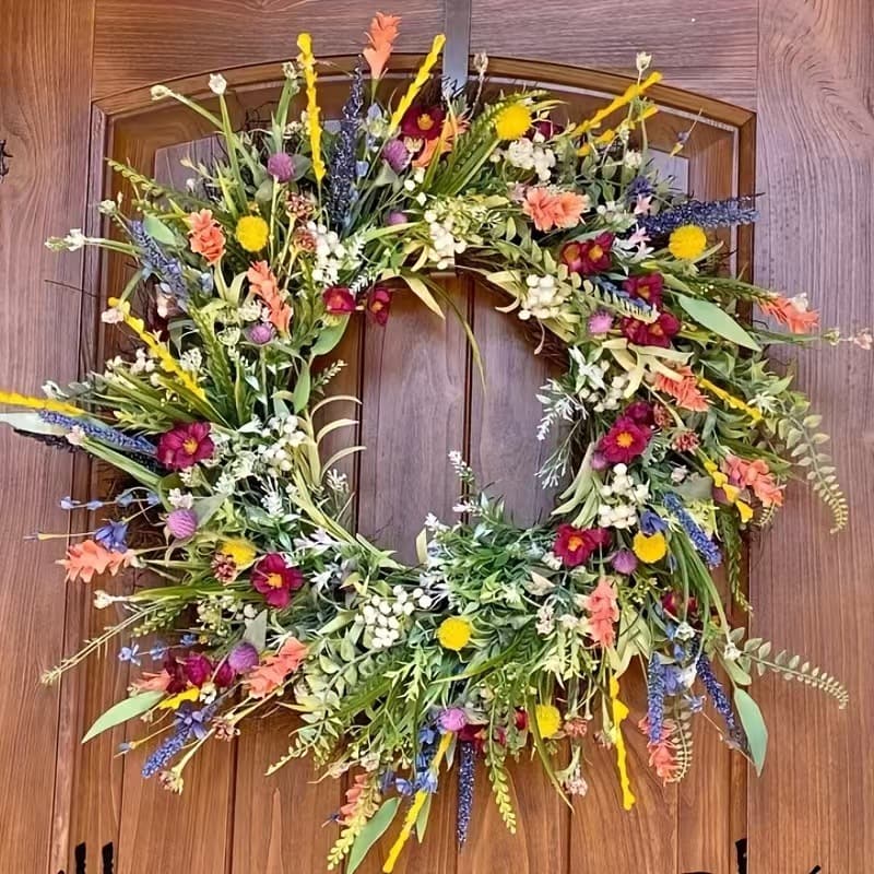 Texas Wildflower Wreath Spring Summer Wreath Front Door Simulation Dried Flower Wreath Ranunculus Fresh Green Plant Preserved Flower