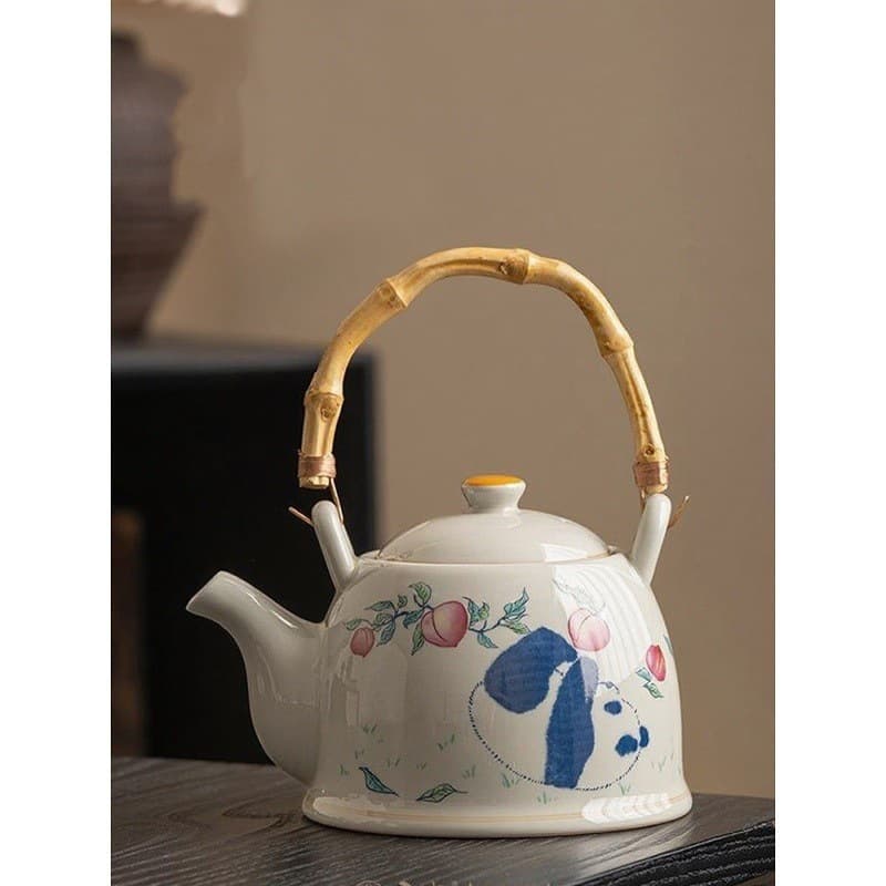 Panda Handle Ceramic Teapot for Home Brewing, Large Capacity Cold Water Pot, Single Pot, Premium Kung Fu Tea Set Teaware