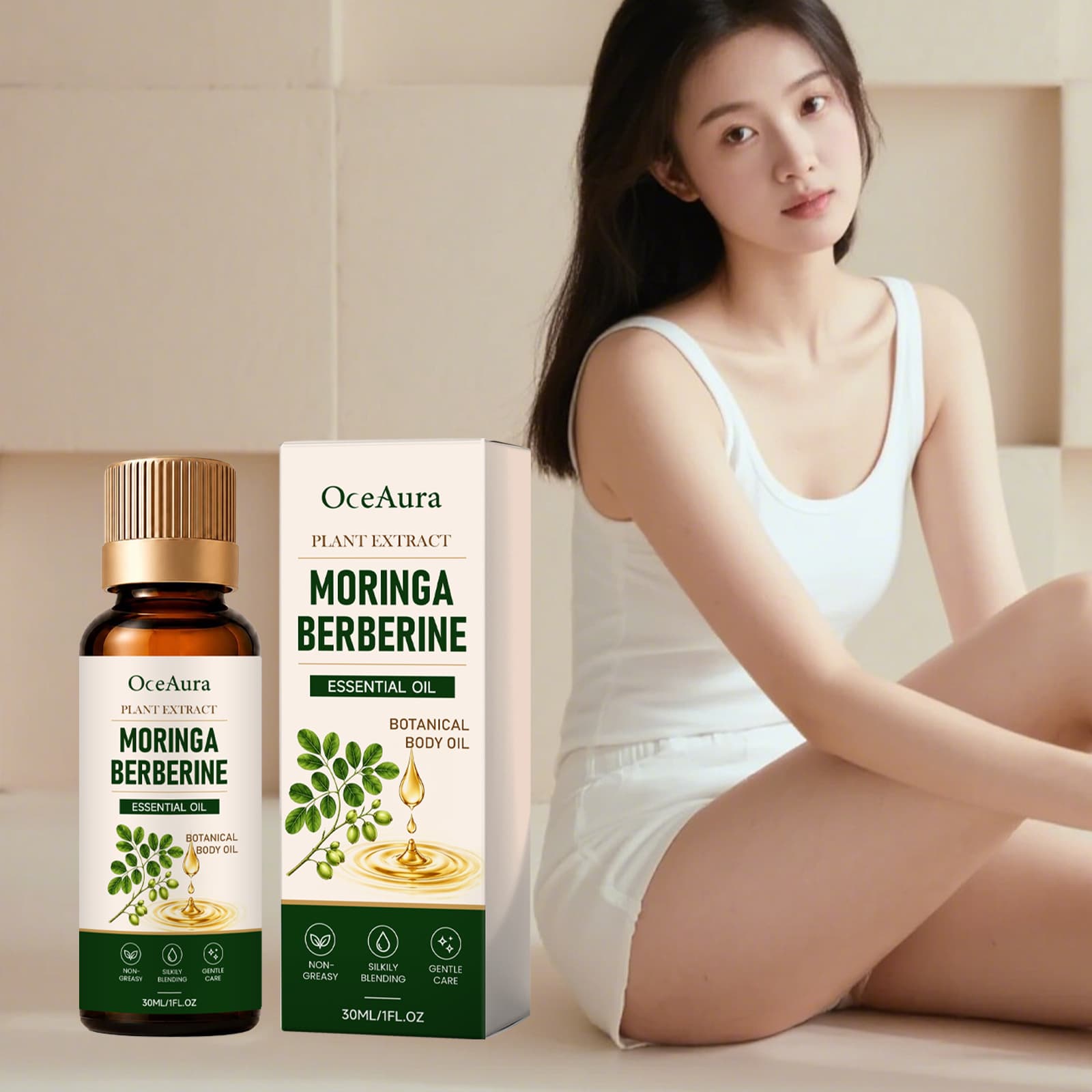 OCEAURA Moringa Body Care Oil - Moisturizing and Comforting Body Skin, Hydrating, Refreshing, Light and Breathable Care Oil
